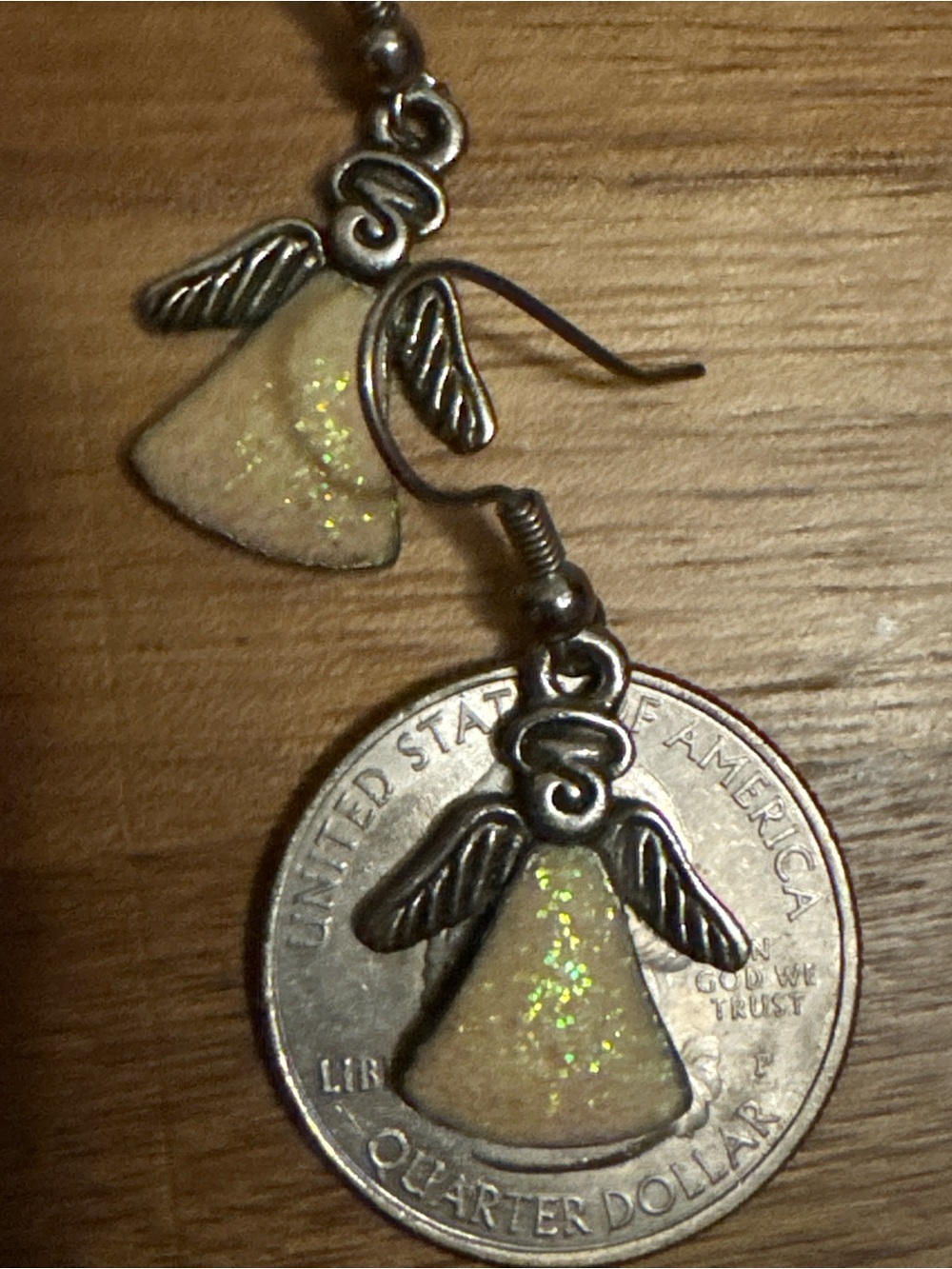 Silver Handmade Gold Glitter Angel Dangle Earrings - Women Jewelry